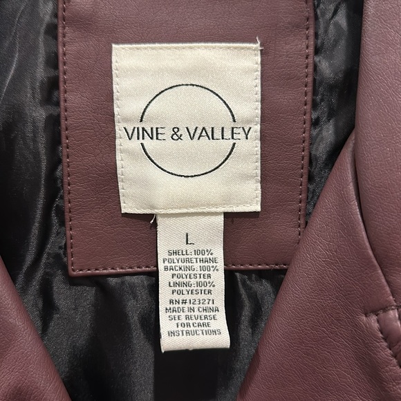 Vine & Valley Moto Jacket Faux Leather Wine Size L Large - Picture 6 of 10